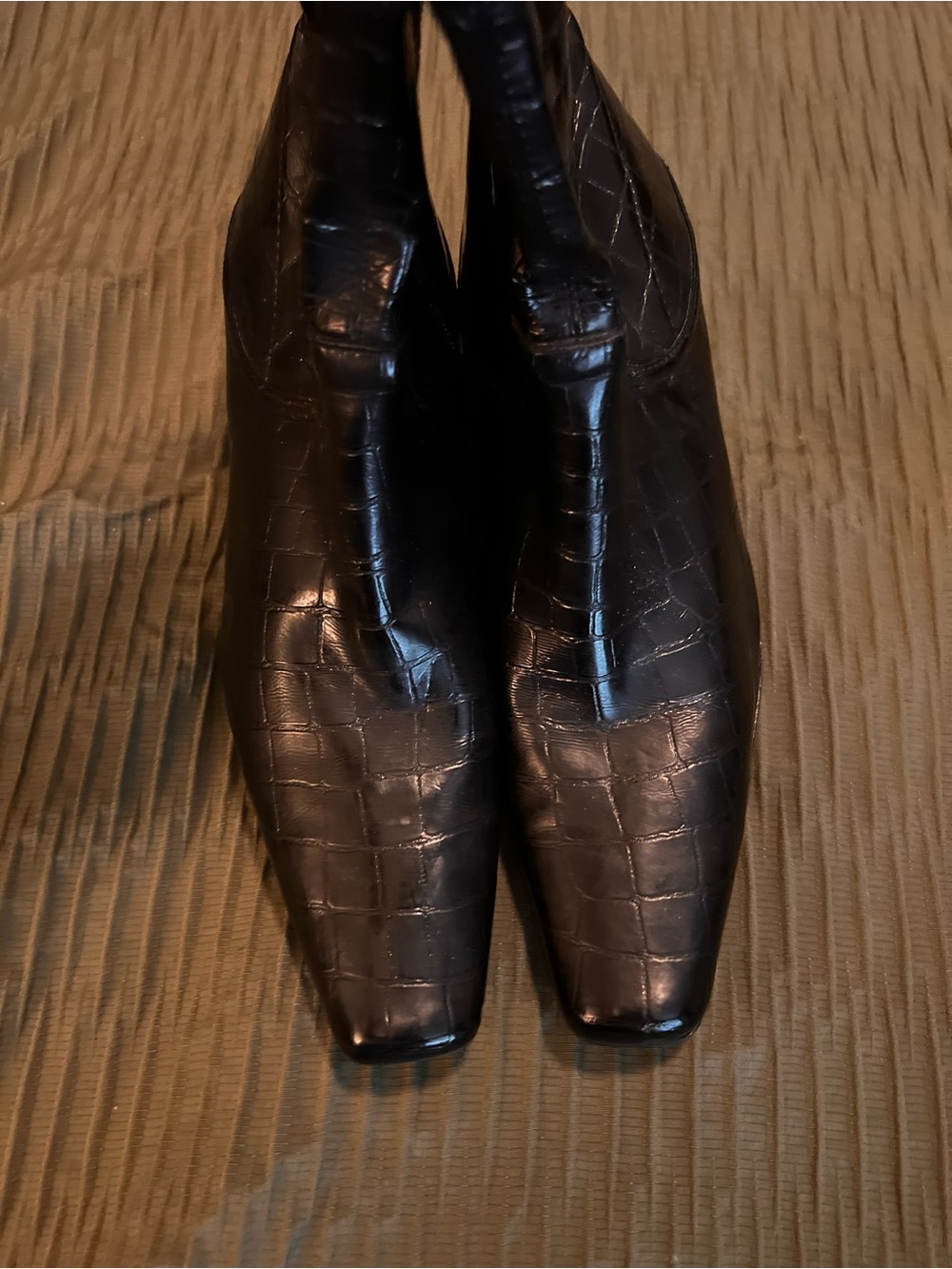 Liz Claiborne Black Croc-Embossed Square Toe Ankle Boots